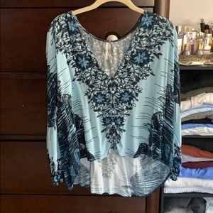 Free People • Blue Floral Flowy Hi-Low Top S